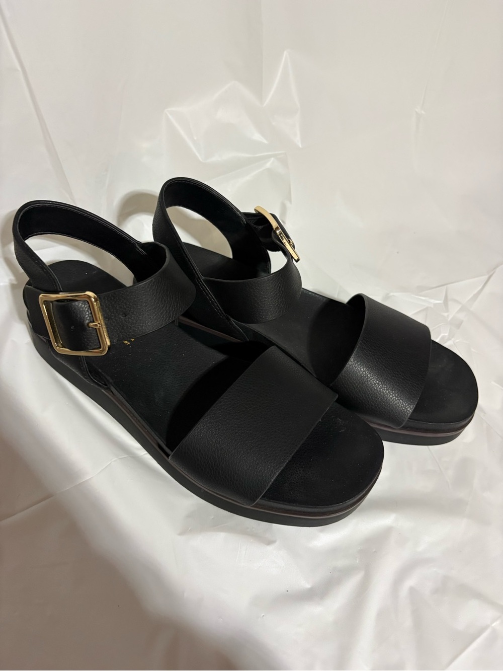 Life Stride Black Platform Sandal with Gold Buckle